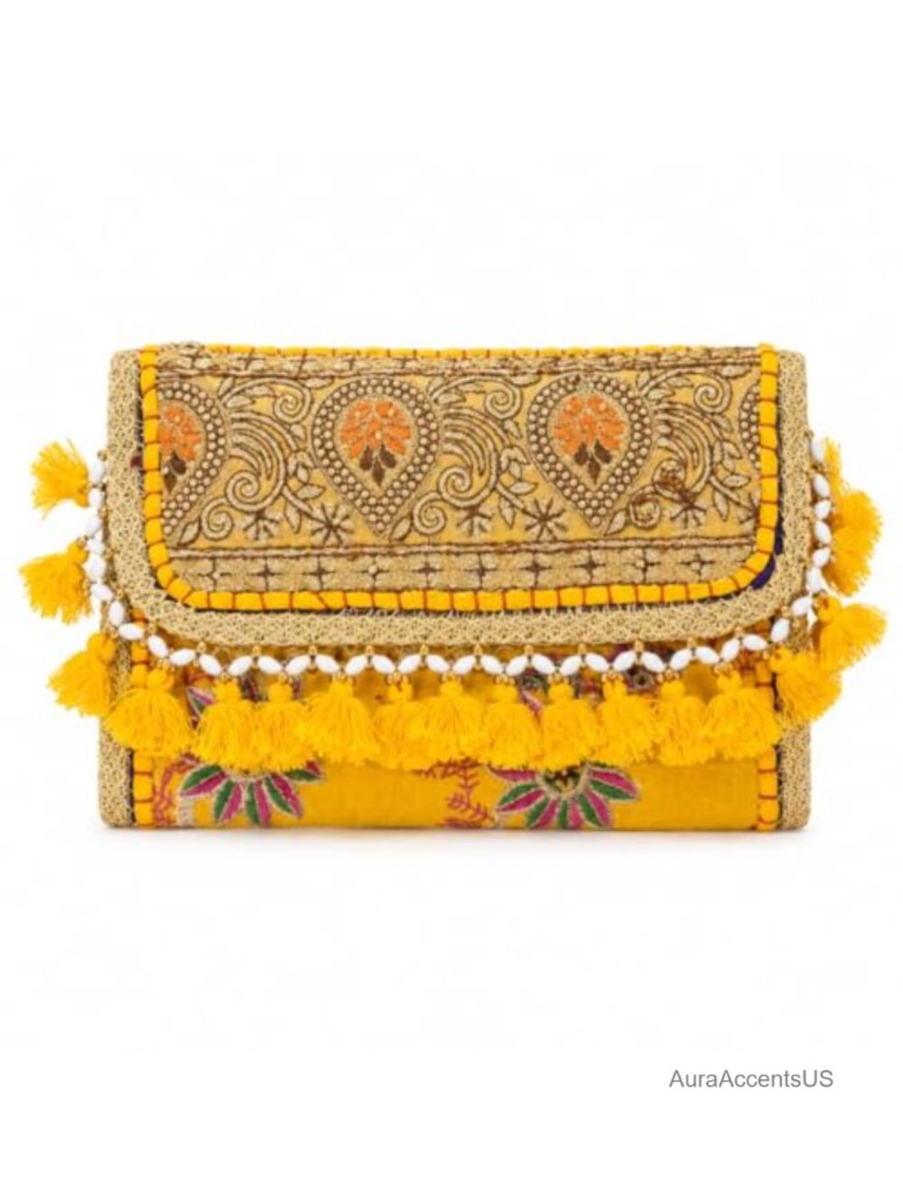 Handmade Embroidered Ethnic Clutch – Tassel Evening Purse Wristlet